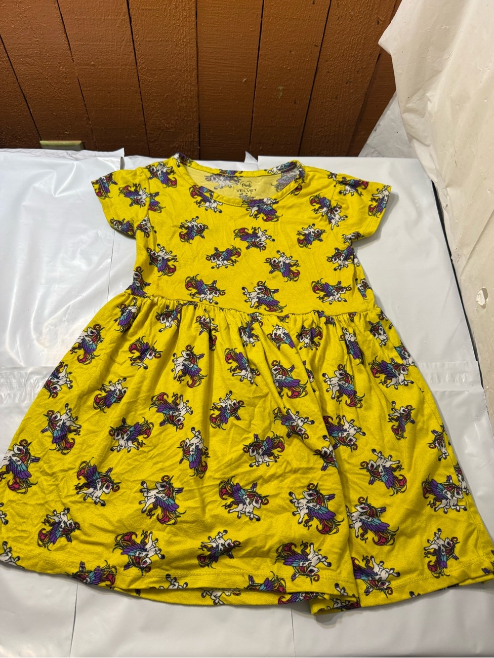 Pink Velvet brand yellow girls dress unicorn pattern size 5/6